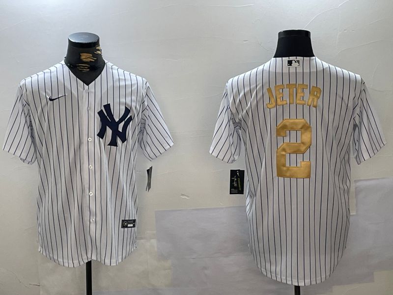 Men New York Yankees #2 Jeter White Stripe Fashion Nike 2024 MLB Jersey style 13->new york yankees->MLB Jersey